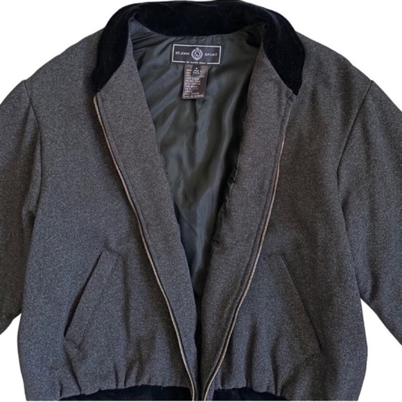 St. John Black Bomber Jacket with Velvet Trim Size 2 - Picture 7 of 9